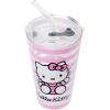 Silver Buffalo Hello Kitty Script Logo Pink 16oz Pint Glass w Lid and Glass Straw(Multicolor)