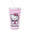 Silver Buffalo Hello Kitty Script Logo Pink 16oz Pint Glass w Lid and Glass Straw(Multicolor)