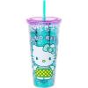 Silver Buffalo Sanrio Hello Kitty Summer Bod Ready Pineapple Swimsuit Plastic Confetti Cold Cup with Lid and Straw, 32 Ounces(Hello Kitty Summer Ready)