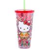 Silver Buffalo Sanrio Hello Kitty Summer Bod Ready Pineapple Swimsuit Plastic Confetti Cold Cup with Lid and Straw, 32 Ounces(Multicolor)