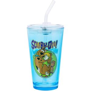 Silver Buffalo Hello Kitty Script Logo Pink 16oz Pint Glass w Lid and Glass Straw(Blue/Multi)