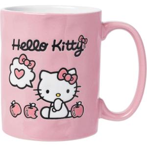 Silver Buffalo Sanrio Hello Kitty Apple Wax Resist Ceramic Pottery Mug, 17 Ounces