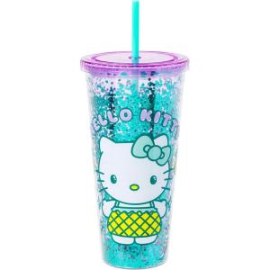 Silver Buffalo Sanrio Hello Kitty Summer Bod Ready Pineapple Swimsuit Plastic Confetti Cold Cup with Lid and Straw, 32 Ounces(Hello Kitty Summer Ready)