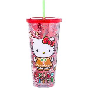Silver Buffalo Sanrio Hello Kitty Summer Bod Ready Pineapple Swimsuit Plastic Confetti Cold Cup with Lid and Straw, 32 Ounces(Multicolor)