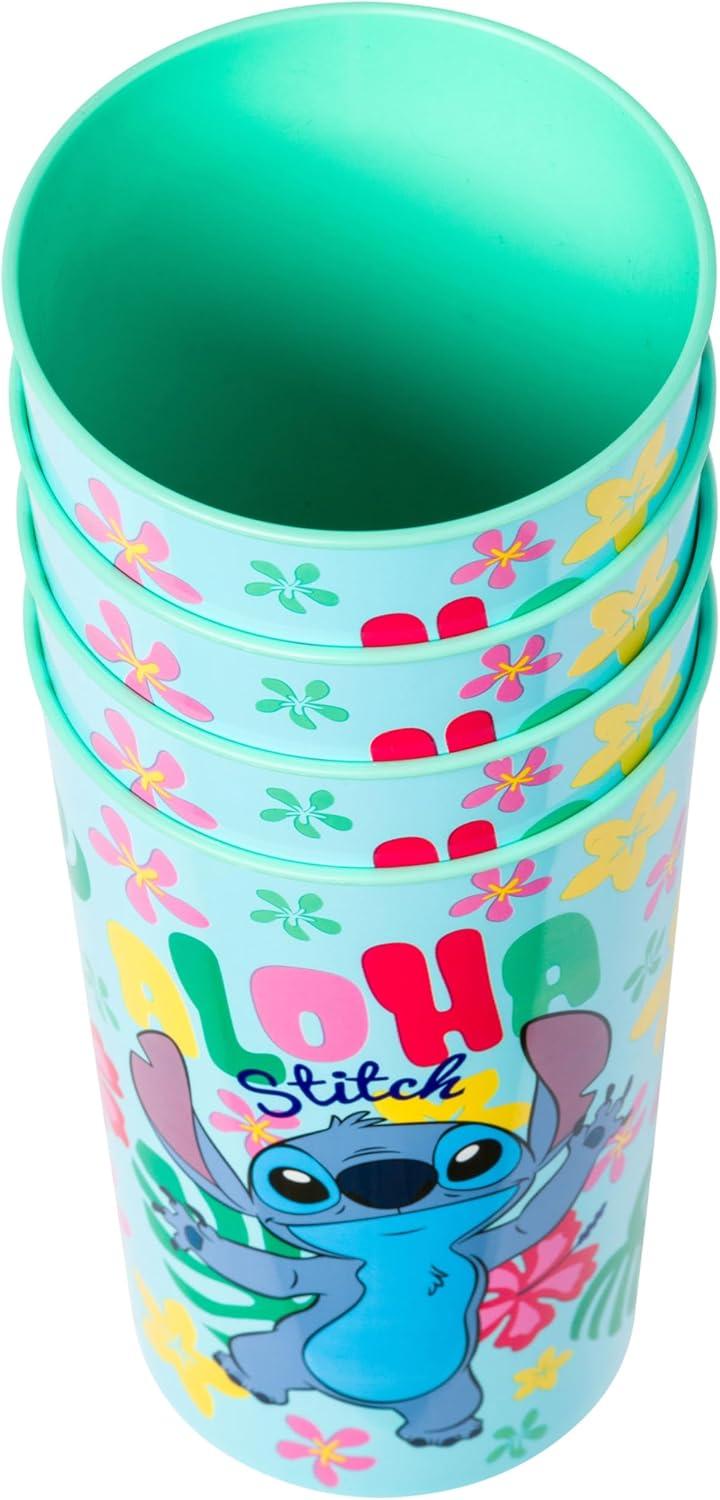 image:imageSilver Buffalo Disney Lilo and Stitch Aloha Colorful 4 Piece Plastic Cup Set 22 OuncesBlueMulti