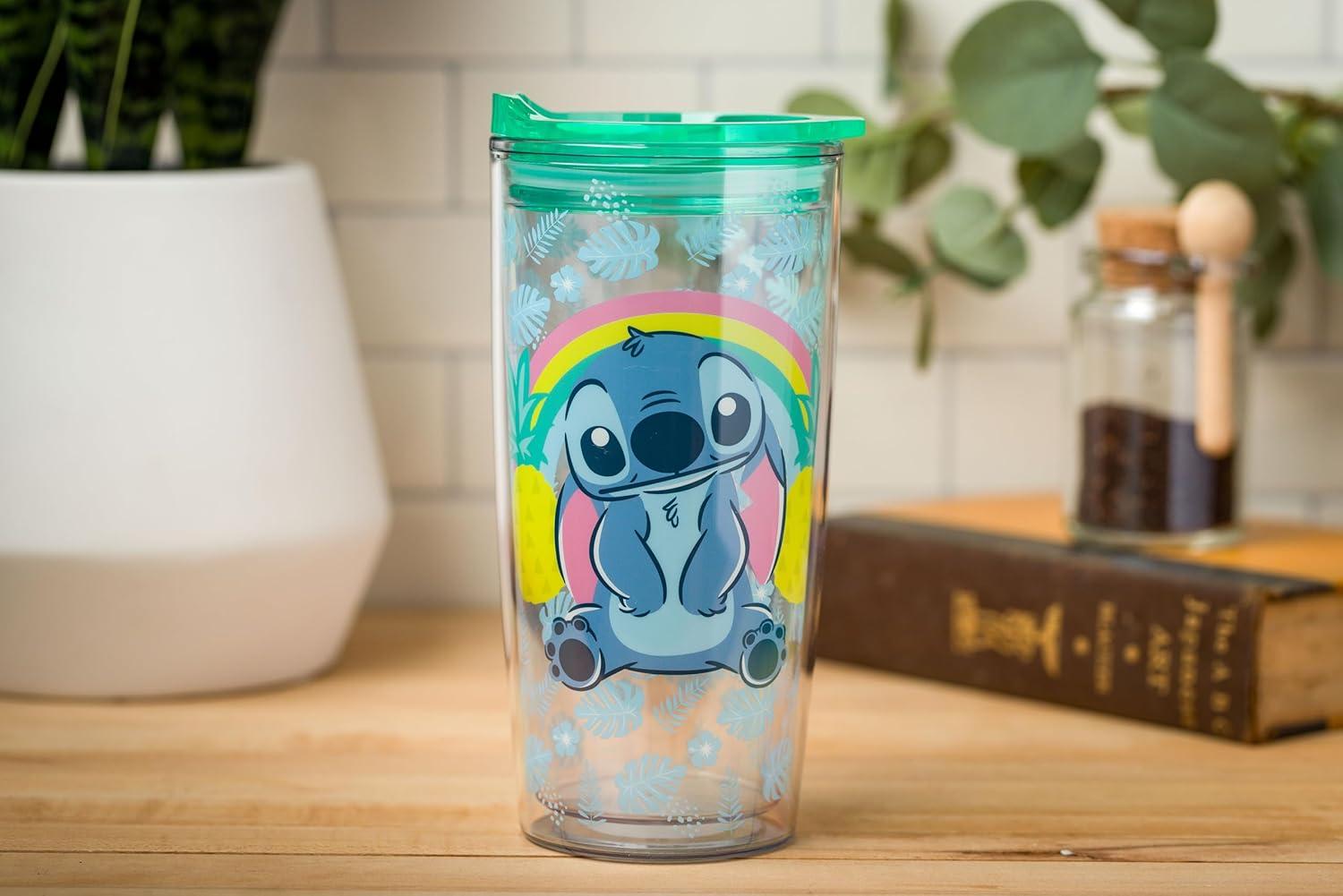 image:imageSilver Buffalo Disney Lilo and Stitch Double Wall Travel Tumbler with Slide Close Lid Featuring Stitch 20 OuncesDisney Lilo and Stitch