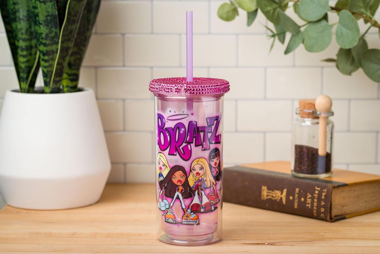 image:imageSilver Buffalo Disney Lilo and Stitch Rainbow and Pineapple Tropical Plastic Tall Cold Cup with Lid and Straw 20 OuncesBratz with Rhinestones Lid