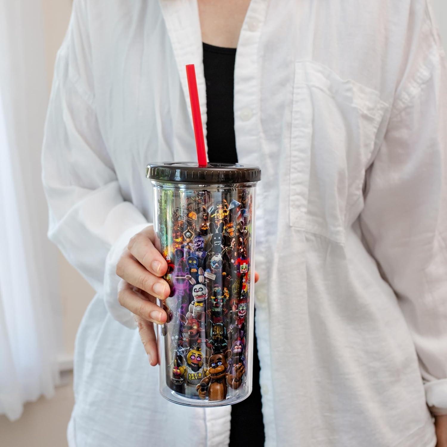 image:imageSilver Buffalo Disney Lilo and Stitch Rainbow and Pineapple Tropical Plastic Tall Cold Cup with Lid and Straw 20 OuncesFive Nights at Freddys