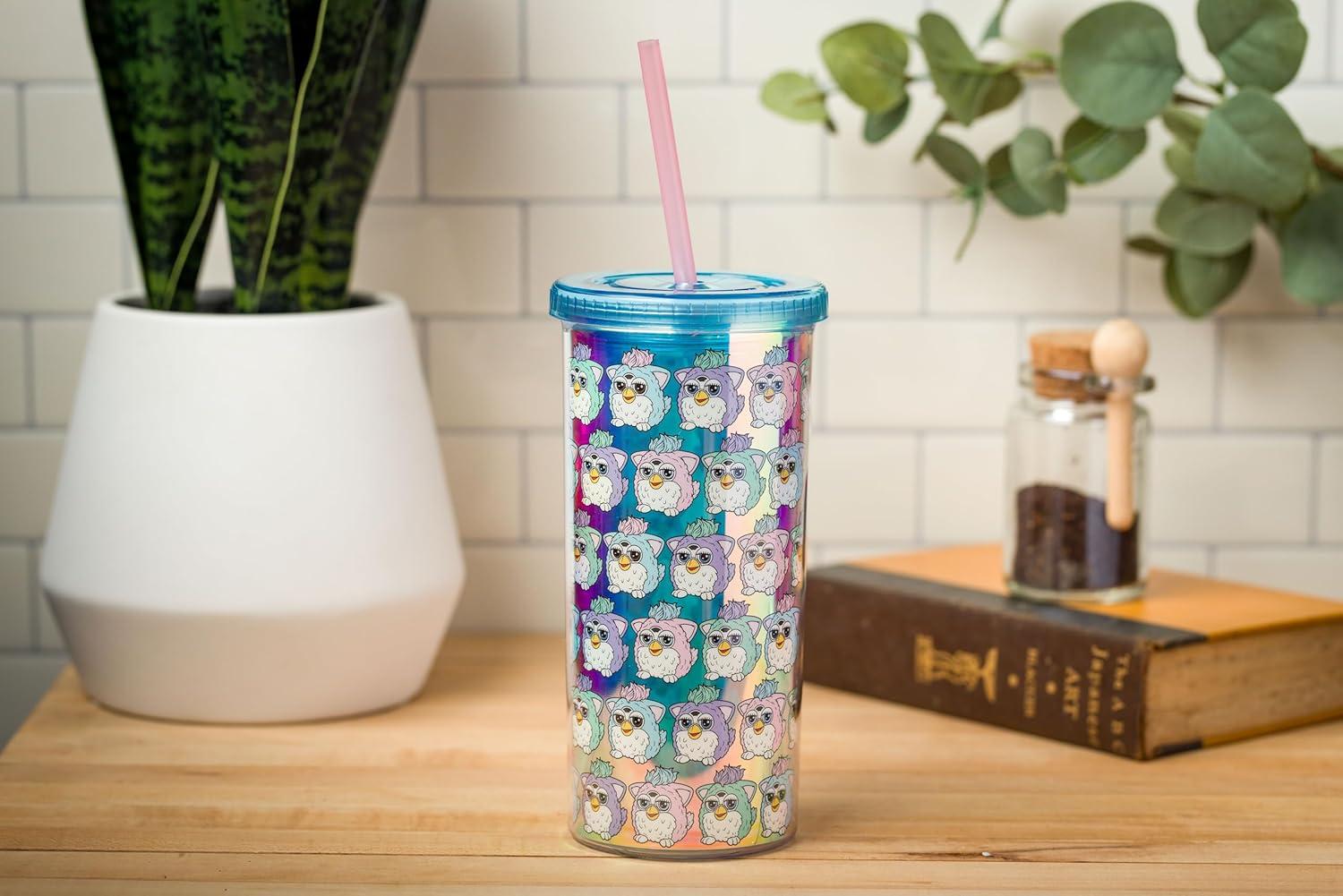 image:imageSilver Buffalo Disney Lilo and Stitch Rainbow and Pineapple Tropical Plastic Tall Cold Cup with Lid and Straw 20 OuncesFurby Iridescent