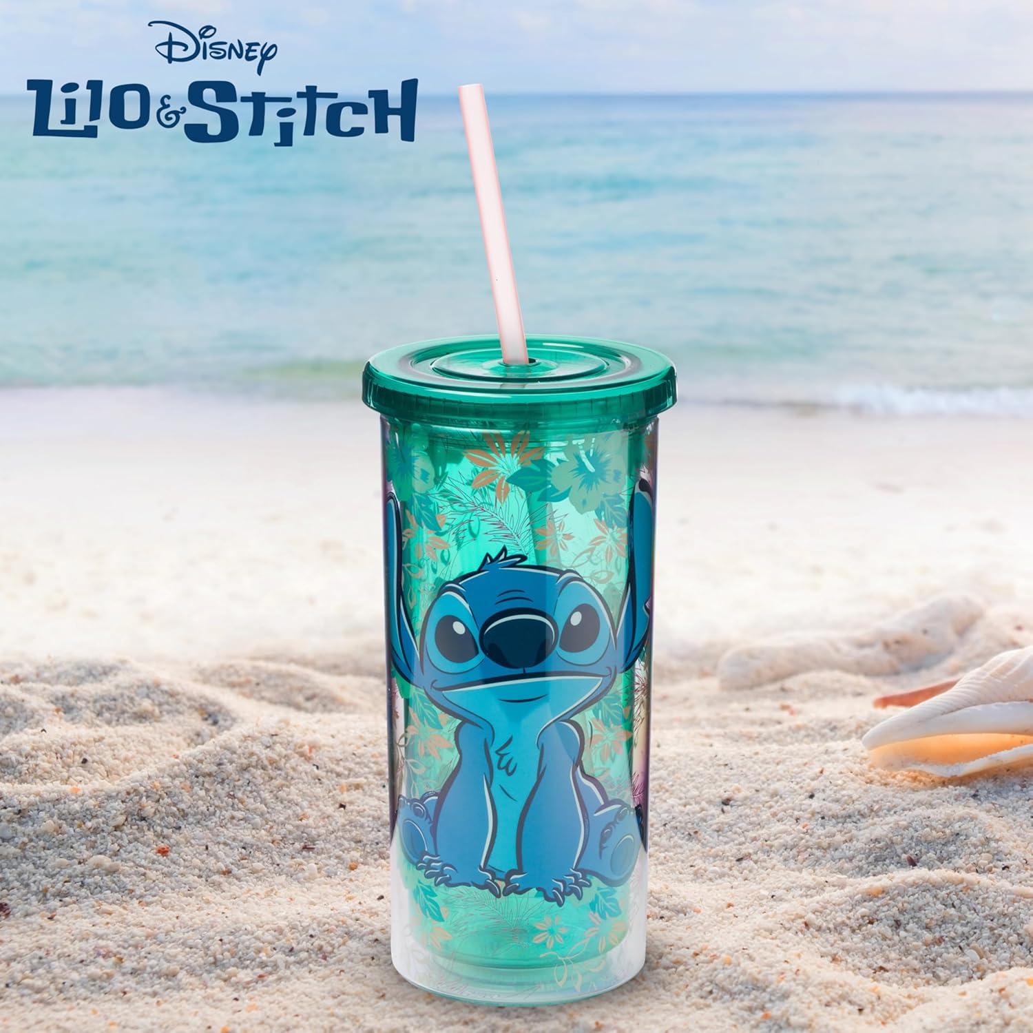 image:imageSilver Buffalo Disney Lilo and Stitch Rainbow and Pineapple Tropical Plastic Tall Cold Cup with Lid and Straw 20 OuncesLilo and Stitch Stitch Sitting Tropical