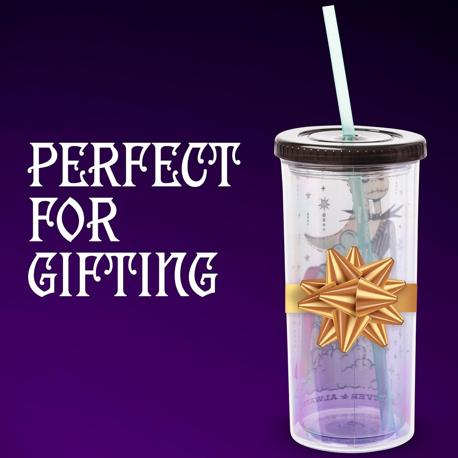 image:imageSilver Buffalo Disney Lilo and Stitch Rainbow and Pineapple Tropical Plastic Tall Cold Cup with Lid and Straw 20 OuncesNightmare Before Christmas Forever and Always