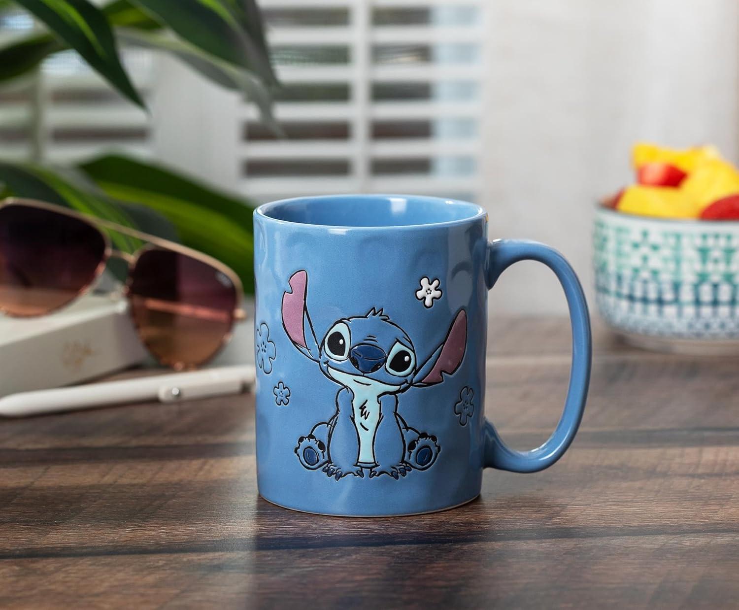 image:imageSilver Buffalo Disney Lilo and Stitch Sitting Etched Engraved Wax Resist Handmade Pottery Ceramic Mug 17 Ounces