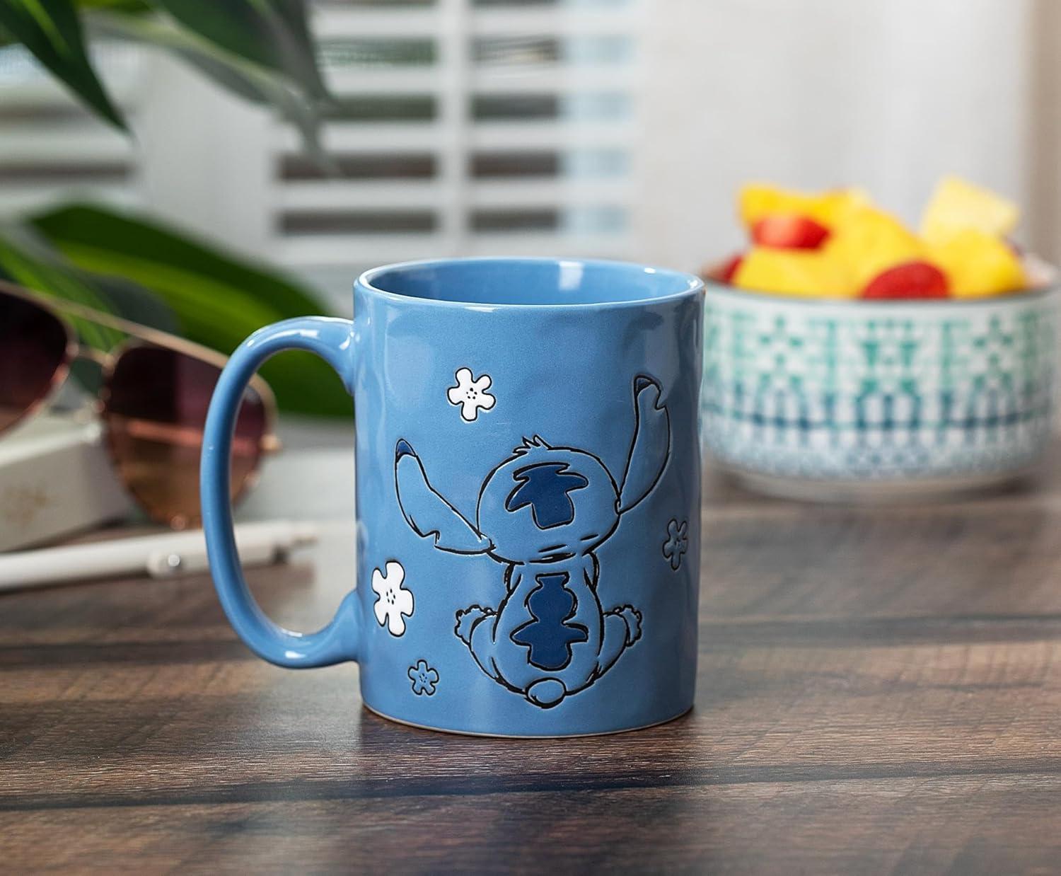 image:imageSilver Buffalo Disney Lilo and Stitch Sitting Etched Engraved Wax Resist Handmade Pottery Ceramic Mug 17 Ounces