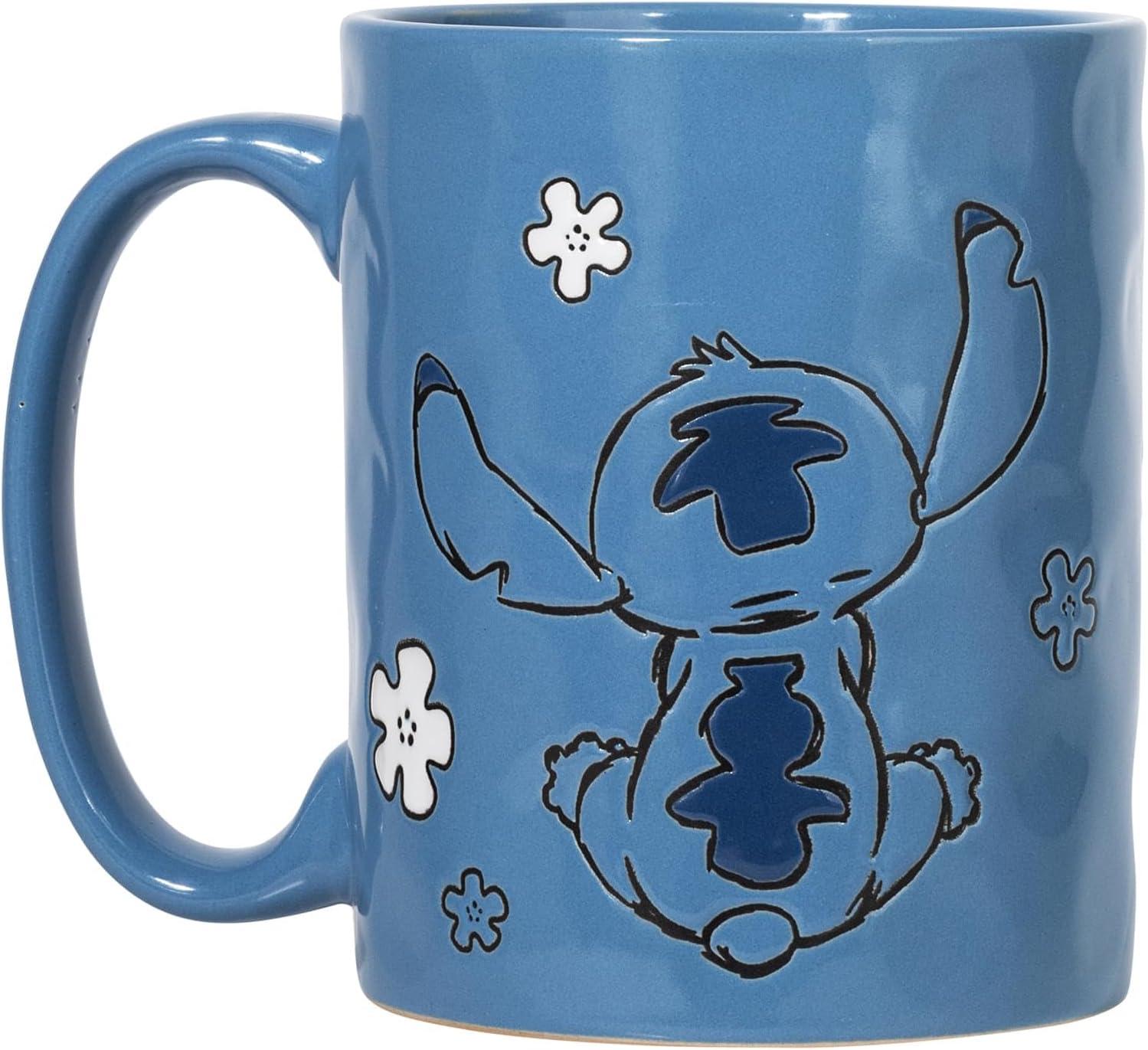 image:imageSilver Buffalo Disney Lilo and Stitch Sitting Etched Engraved Wax Resist Handmade Pottery Ceramic Mug 17 Ounces