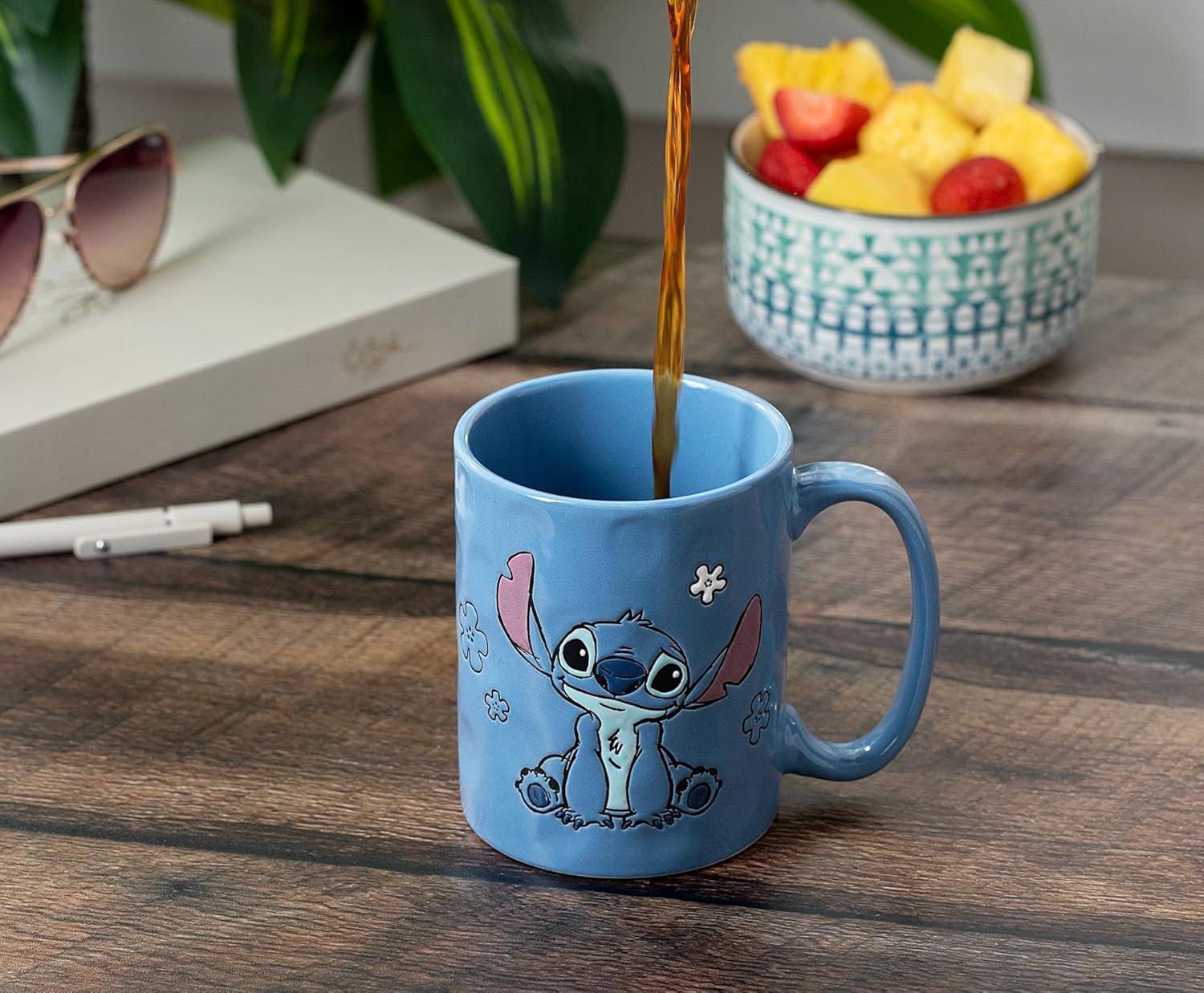 image:imageSilver Buffalo Disney Lilo and Stitch Sitting Etched Engraved Wax Resist Handmade Pottery Ceramic Mug 17 Ounces