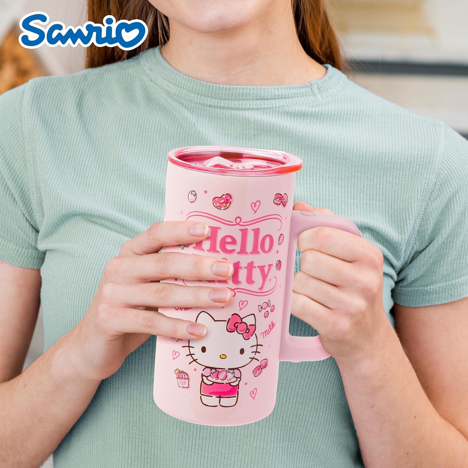 image:imageSilver Buffalo Lilo and Stitch Floral Tropical Blue Double Wall Travel Tumbler with Slide Close Lid 20 OuncesHello Kitty Strawberry Milk 15 Ounces