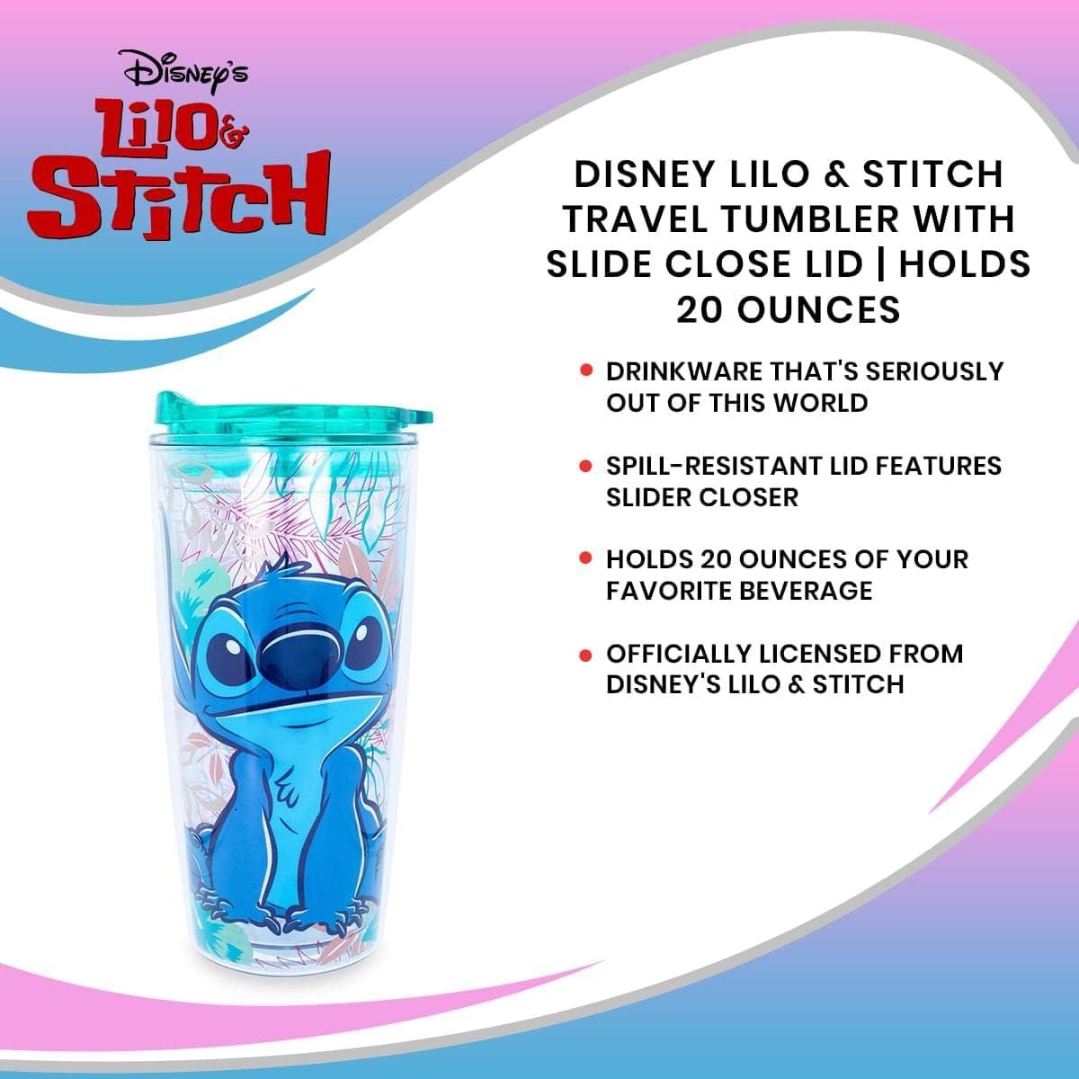 image:imageSilver Buffalo Lilo and Stitch Floral Tropical Blue Double Wall Travel Tumbler with Slide Close Lid 20 OuncesLilo and Stitch Floral Blue 20 Ounces