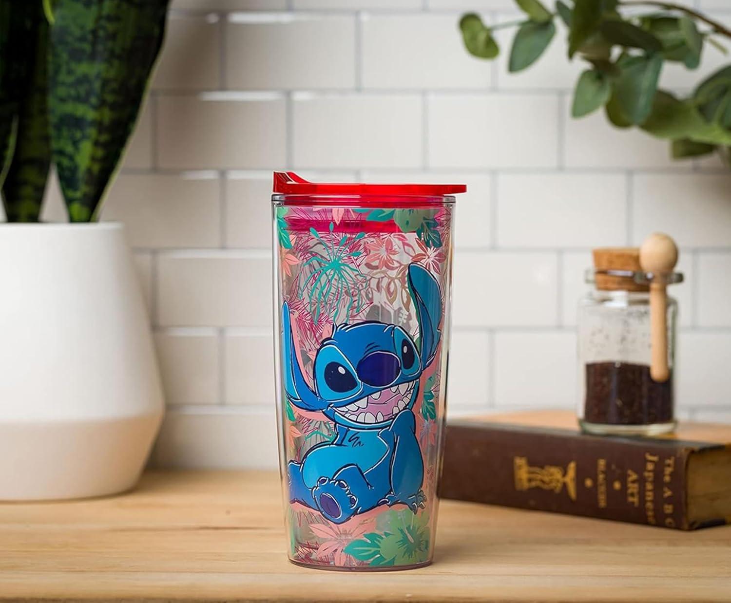 image:imageSilver Buffalo Lilo and Stitch Floral Tropical Blue Double Wall Travel Tumbler with Slide Close Lid 20 OuncesLilo and Stitch Floral Red 20 Ounces