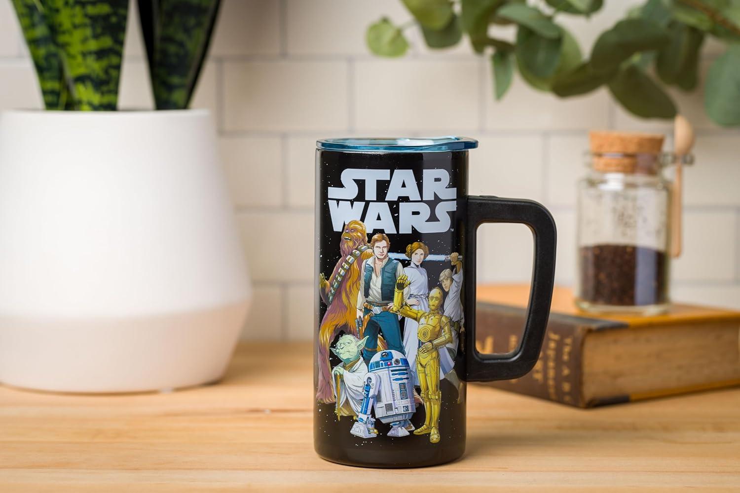 image:imageSilver Buffalo Lilo and Stitch Floral Tropical Blue Double Wall Travel Tumbler with Slide Close Lid 20 OuncesStar Wars 15 Ounces