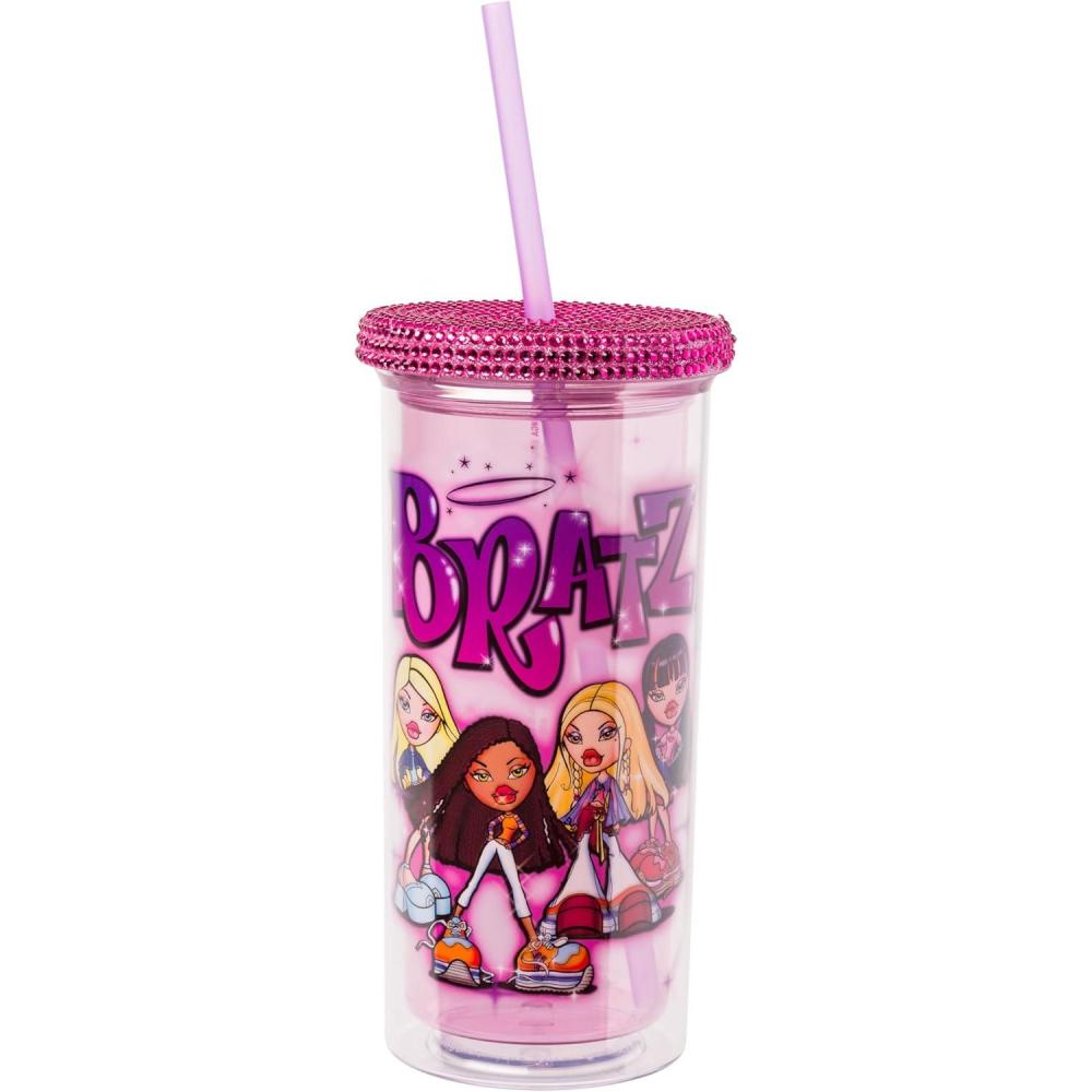 image:imageSilver Buffalo Disney Lilo and Stitch Rainbow and Pineapple Tropical Plastic Tall Cold Cup with Lid and Straw 20 OuncesBratz with Rhinestones Lid
