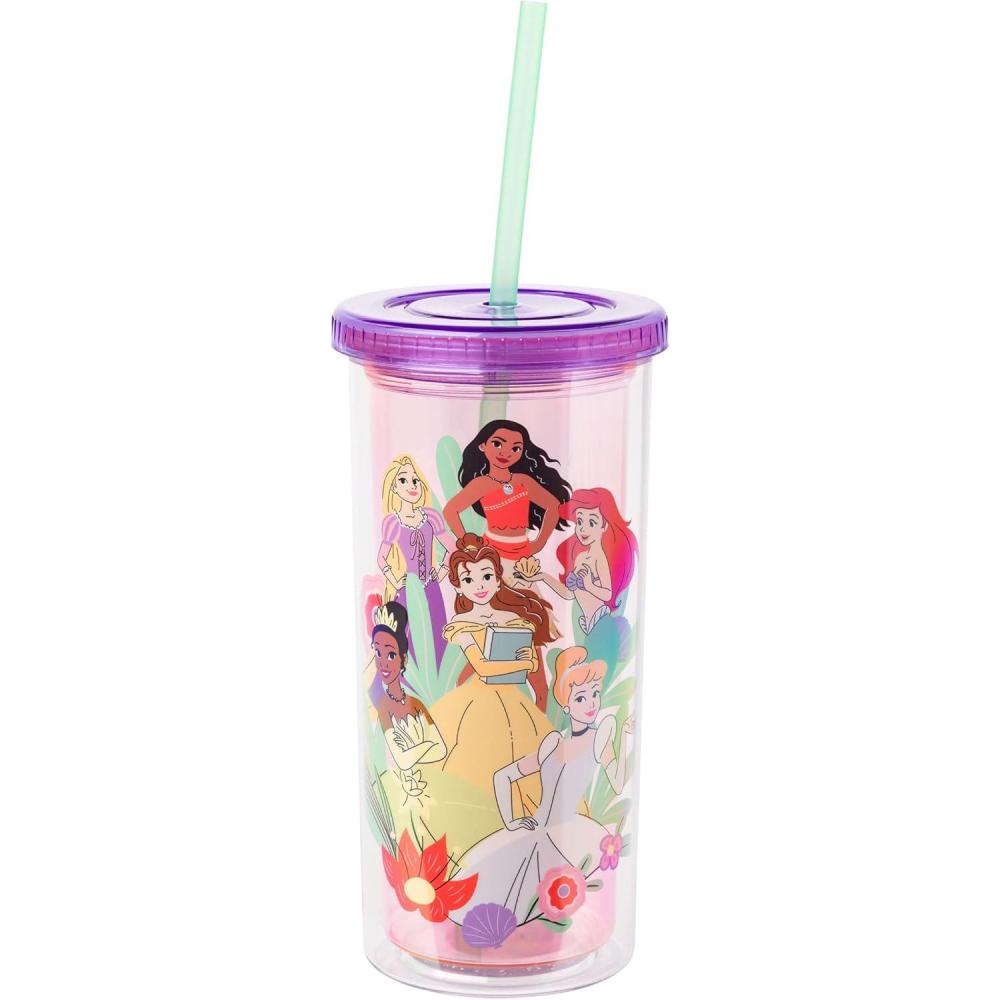 image:imageSilver Buffalo Disney Lilo and Stitch Rainbow and Pineapple Tropical Plastic Tall Cold Cup with Lid and Straw 20 OuncesDisney Princess