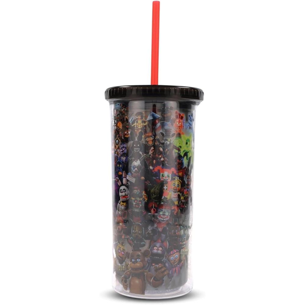image:imageSilver Buffalo Disney Lilo and Stitch Rainbow and Pineapple Tropical Plastic Tall Cold Cup with Lid and Straw 20 OuncesFive Nights at Freddys
