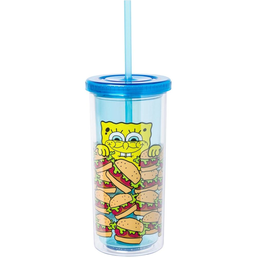 image:imageSilver Buffalo Disney Lilo and Stitch Rainbow and Pineapple Tropical Plastic Tall Cold Cup with Lid and Straw 20 OuncesKrabby Patties