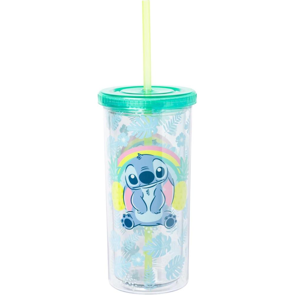 image:imageSilver Buffalo Disney Lilo and Stitch Rainbow and Pineapple Tropical Plastic Tall Cold Cup with Lid and Straw 20 OuncesLilo and Stitch Tropical Rainbow