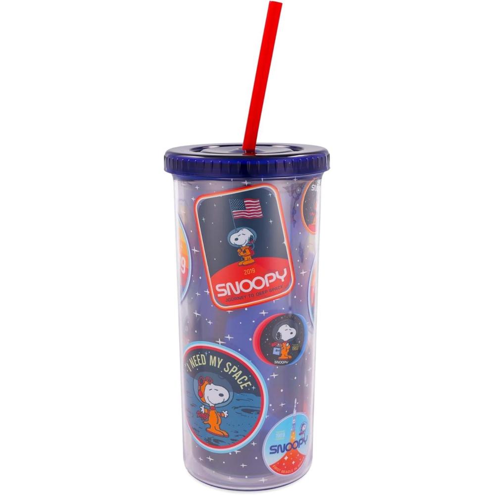 image:imageSilver Buffalo Disney Lilo and Stitch Rainbow and Pineapple Tropical Plastic Tall Cold Cup with Lid and Straw 20 OuncesPeanuts Snoopy Space