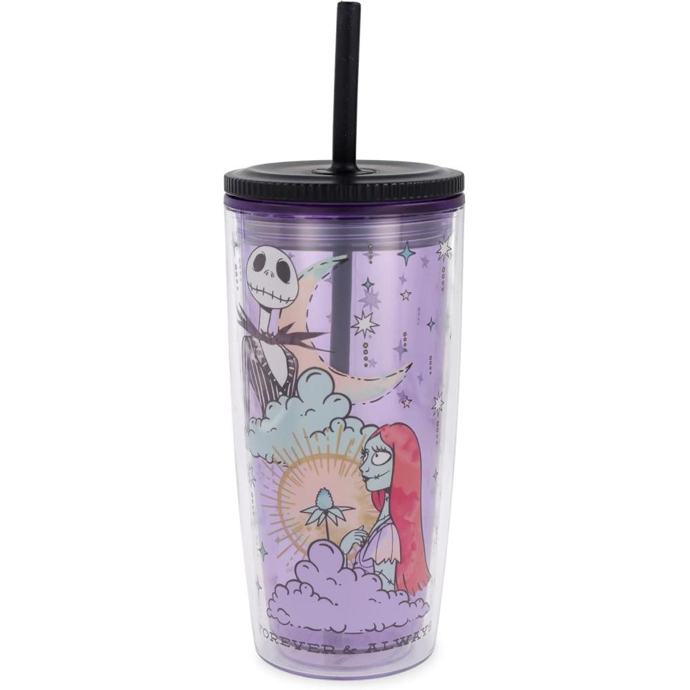 image:imageSilver Buffalo Disney Lilo and Stitch Rainbow and Pineapple Tropical Plastic Tall Cold Cup with Lid and Straw 20 OuncesPurpleMulti