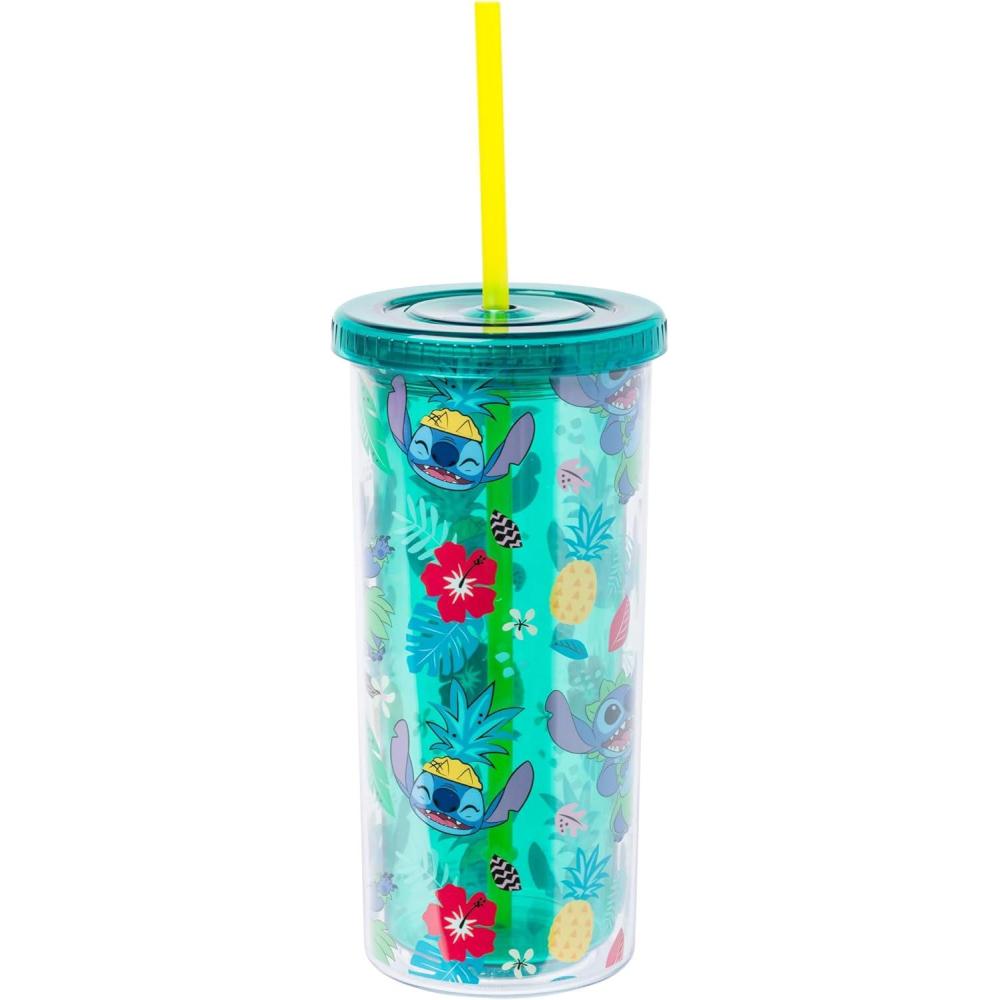 image:imageSilver Buffalo Disney Lilo and Stitch Tropical Plastic Cold Cup with Lid and Straw 20 OuncesTealMulti