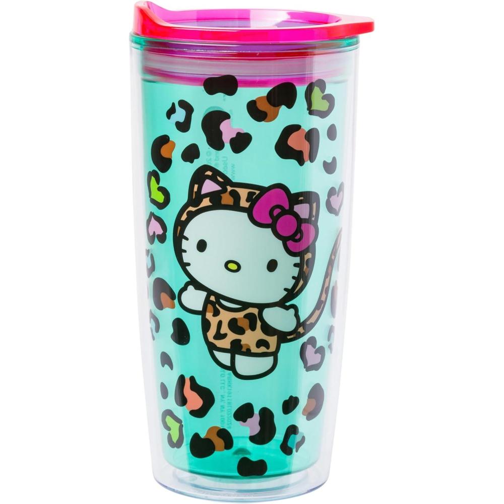 image:imageSilver Buffalo Lilo and Stitch Floral Tropical Blue Double Wall Travel Tumbler with Slide Close Lid 20 OuncesHello Kitty Jungle Leopard Print 20 Ounces