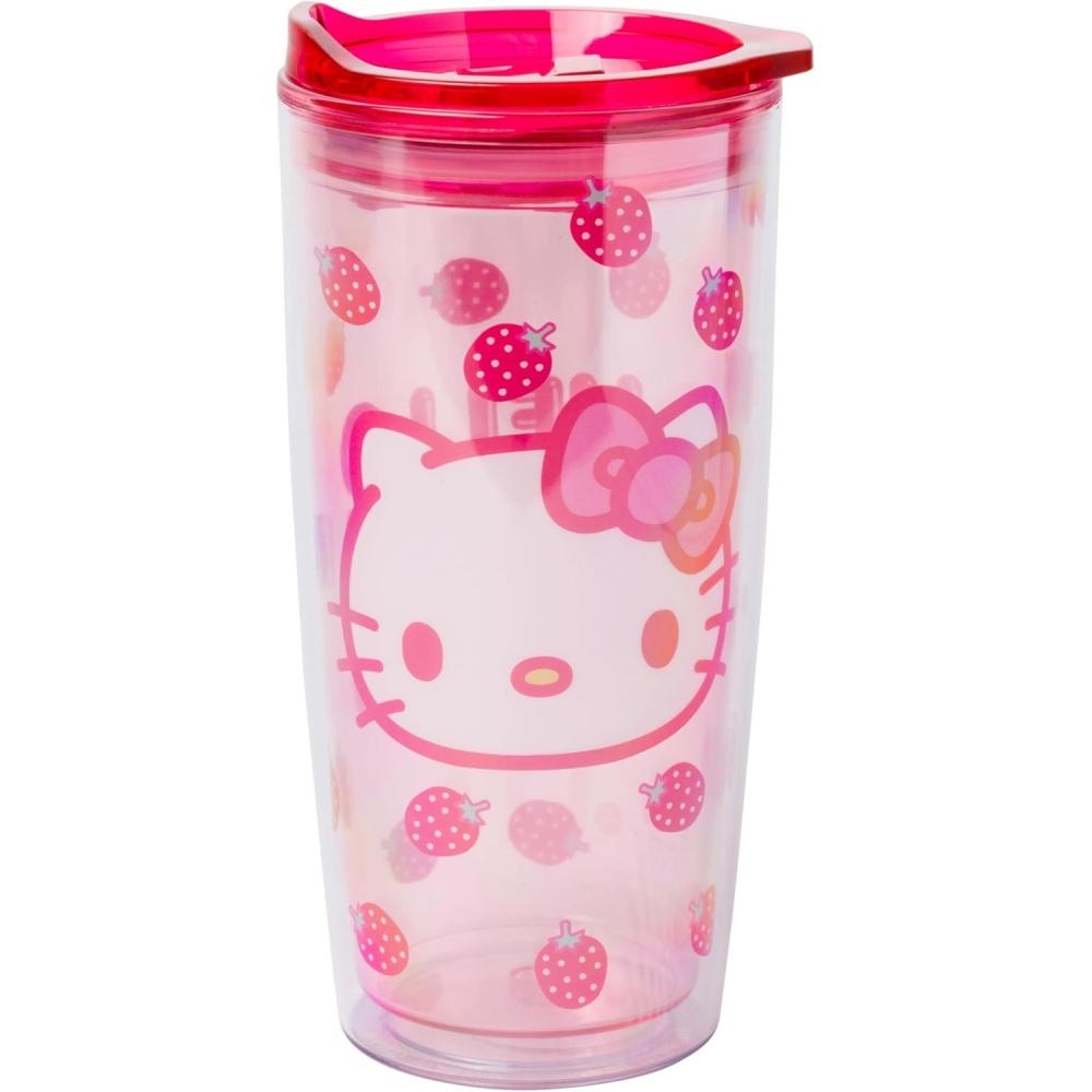 image:imageSilver Buffalo Lilo and Stitch Floral Tropical Blue Double Wall Travel Tumbler with Slide Close Lid 20 OuncesHello Kitty Strawberry 20 Ounces