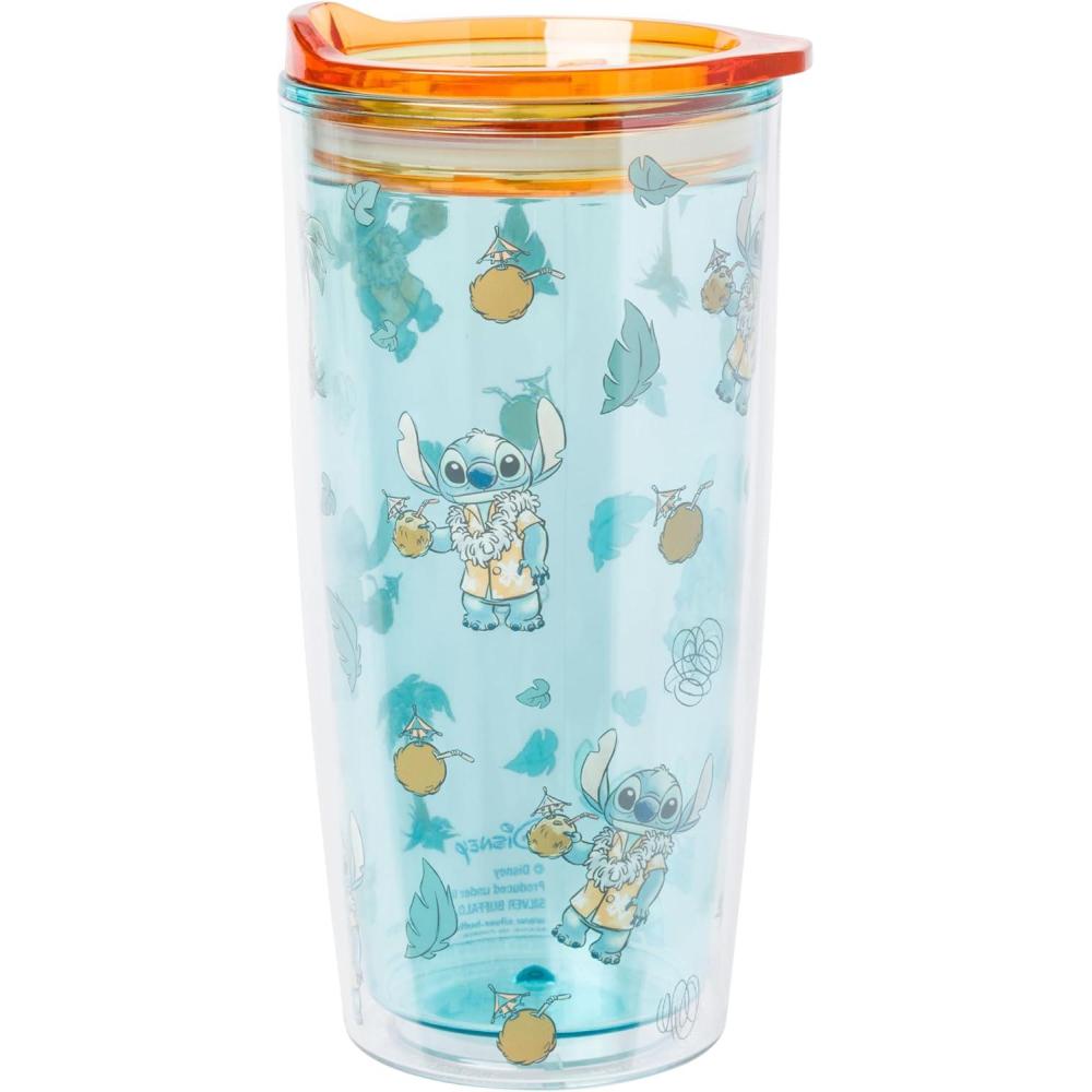 image:imageSilver Buffalo Lilo and Stitch Floral Tropical Blue Double Wall Travel Tumbler with Slide Close Lid 20 OuncesLilo and Stitch 20 Ounces