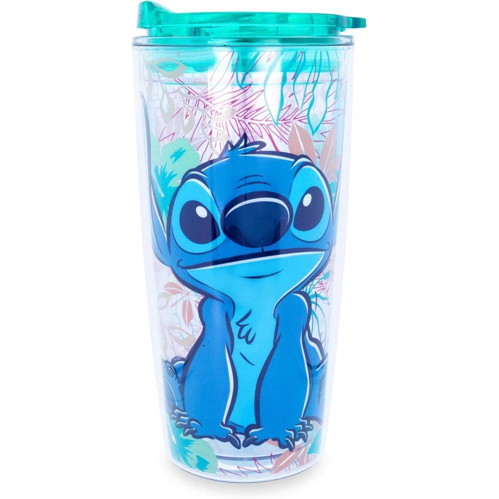 image:imageSilver Buffalo Lilo and Stitch Floral Tropical Blue Double Wall Travel Tumbler with Slide Close Lid 20 OuncesLilo and Stitch Floral Blue 20 Ounces