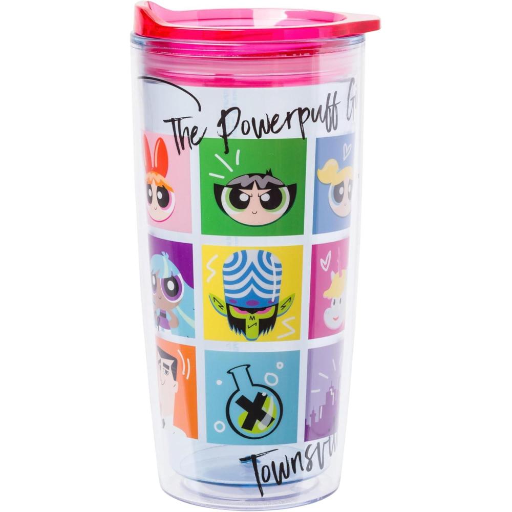 image:imageSilver Buffalo Lilo and Stitch Floral Tropical Blue Double Wall Travel Tumbler with Slide Close Lid 20 OuncesPowerpuff Girls Character Grid