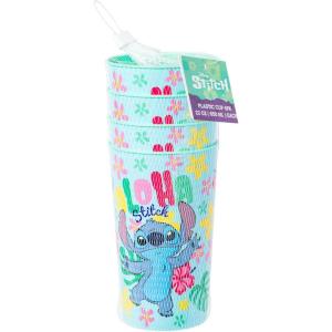 Silver Buffalo Disney Lilo and Stitch “Aloha” Colorful 4 Piece Plastic Cup Set, 22 Ounces(Blue/Multi)