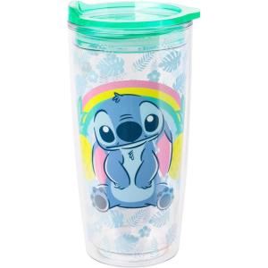 Silver Buffalo Disney Lilo and Stitch Double Wall Travel Tumbler with Slide Close Lid Featuring Stitch, 20 Ounces(Disney Lilo and Stitch)