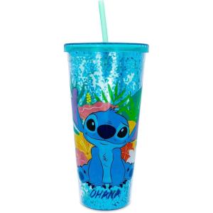 Silver Buffalo Disney Lilo and Stitch Pineapple Plastic Confetti Cold Cup with Lid and Straw, 32 Ounces(Lilo and Stitch Ohana)