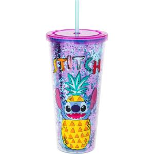 Silver Buffalo Disney Lilo and Stitch Pineapple Plastic Confetti Cold Cup with Lid and Straw, 32 Ounces(Lilo and Stitch Pineapple)