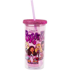 Silver Buffalo Disney Lilo and Stitch Rainbow and Pineapple Tropical Plastic Tall Cold Cup with Lid and Straw, 20 Ounces(Bratz with Rhinestones Lid)