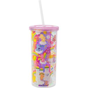 Silver Buffalo Disney Lilo and Stitch Rainbow and Pineapple Tropical Plastic Tall Cold Cup with Lid and Straw, 20 Ounces(Care Bears Iridescent)