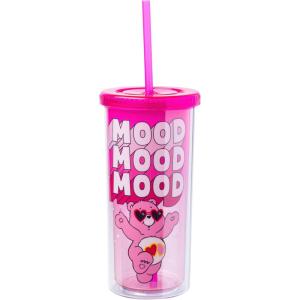 Silver Buffalo Disney Lilo and Stitch Rainbow and Pineapple Tropical Plastic Tall Cold Cup with Lid and Straw, 20 Ounces(Care Bears Love-A-Lot-Bear Mood)