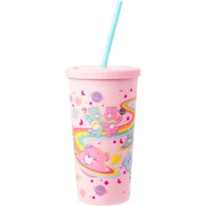 Silver Buffalo Disney Lilo and Stitch Rainbow and Pineapple Tropical Plastic Tall Cold Cup with Lid and Straw, 20 Ounces(Care Bears Matte)