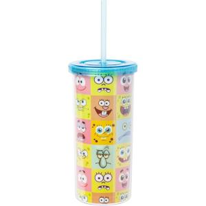 Silver Buffalo Disney Lilo and Stitch Rainbow and Pineapple Tropical Plastic Tall Cold Cup with Lid and Straw, 20 Ounces(Character Face Grid)