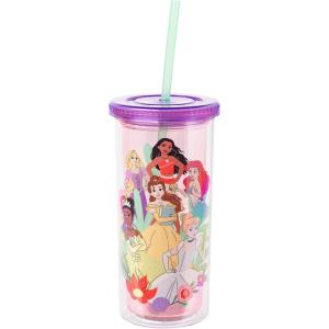 Silver Buffalo Disney Lilo and Stitch Rainbow and Pineapple Tropical Plastic Tall Cold Cup with Lid and Straw, 20 Ounces(Disney Princess)