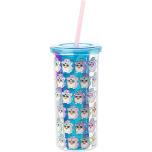 Silver Buffalo Disney Lilo and Stitch Rainbow and Pineapple Tropical Plastic Tall Cold Cup with Lid and Straw, 20 Ounces(Furby Iridescent)