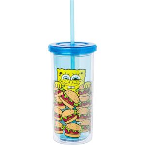 Silver Buffalo Disney Lilo and Stitch Rainbow and Pineapple Tropical Plastic Tall Cold Cup with Lid and Straw, 20 Ounces(Krabby Patties)