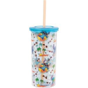 Silver Buffalo Disney Lilo and Stitch Rainbow and Pineapple Tropical Plastic Tall Cold Cup with Lid and Straw, 20 Ounces(Lilo and Stitch Floatie)