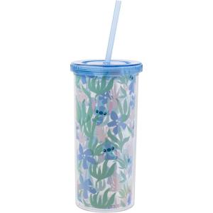 Silver Buffalo Disney Lilo and Stitch Rainbow and Pineapple Tropical Plastic Tall Cold Cup with Lid and Straw, 20 Ounces(Lilo and Stitch Floral and Leaves)